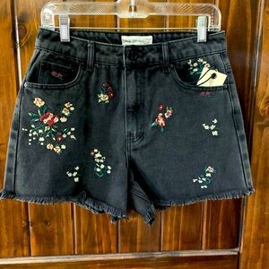 NWT Embroidered Black Cutoff Jean Shorts